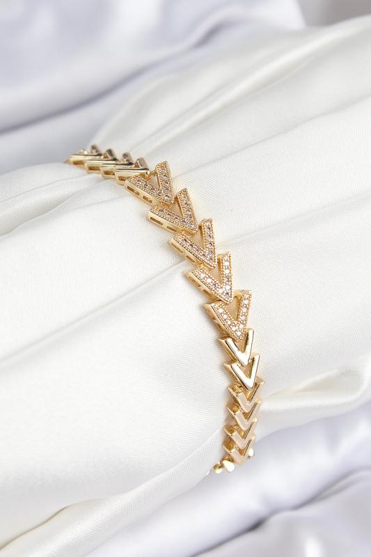 Pirinç Zirkon Taşlı Sıralı Ok Model Gold Renk Kadın Bileklik