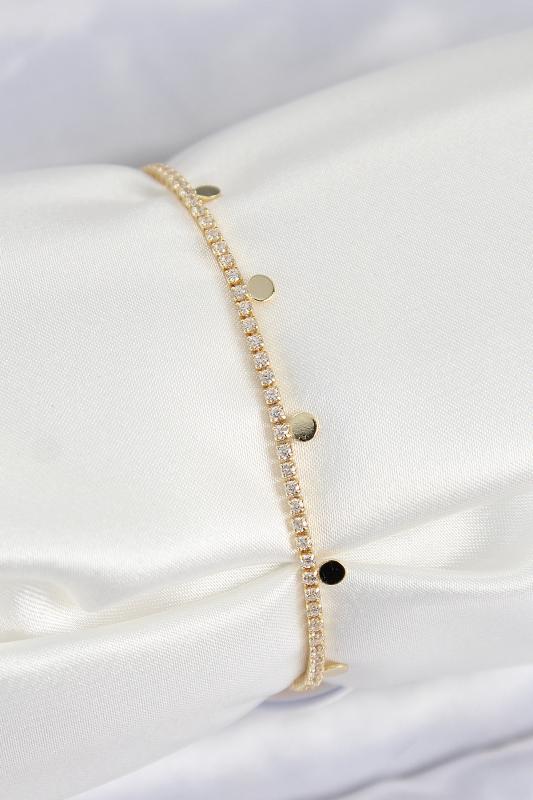 Pirinç Zirkon Taşlı Ezme Zincirli Sıralı Model Gold Renk Kadın Bilekilk
