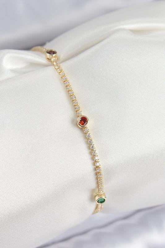 Pirinç Zirkon Taşlı Asorti Model Gold Renk Kadın Bilekilk
