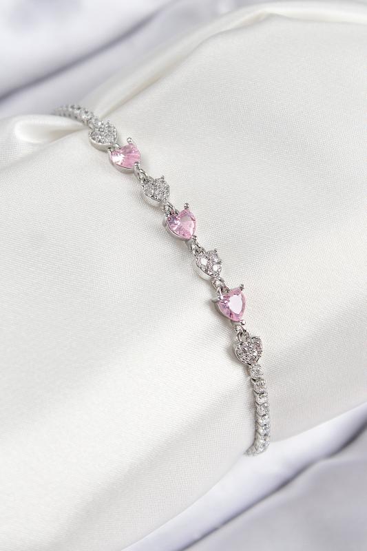 Pirinç Zirkon Taşlı Pembe Kalp Model Gümüş Renk Kadın Bileklik