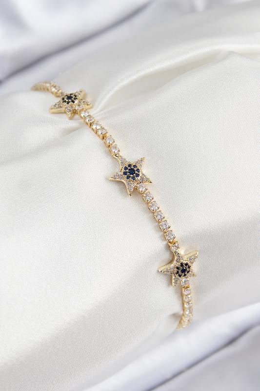 Pirinç Zirkon Taşlı Yıldız Model Gold Renk Kadın Bileklik