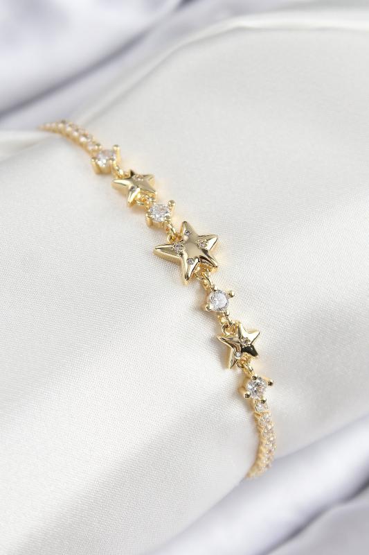 Pirinç Zirkon Taşlı Yıldız Model Gold Renk Kadın Bileklik