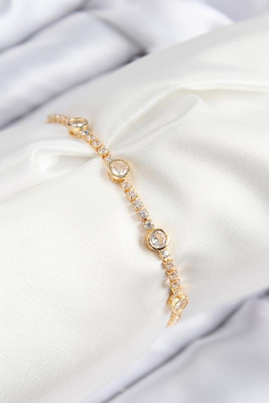 Pirinç Zirkon Taşlı Daire Model Gold Renk Asansörlü Kadın Bileklik