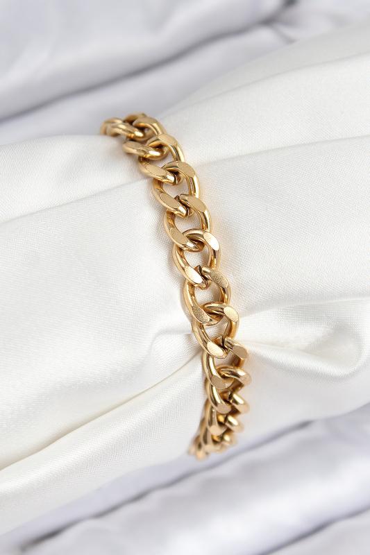 316L Çelik Klasik Kalın Zincir Model Gold Renk Kadın Bileklik