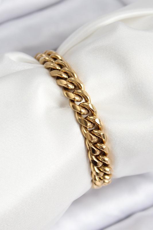316L Çelik Klasik Kalın Zincir Model Gold Renk Kadın Bileklik