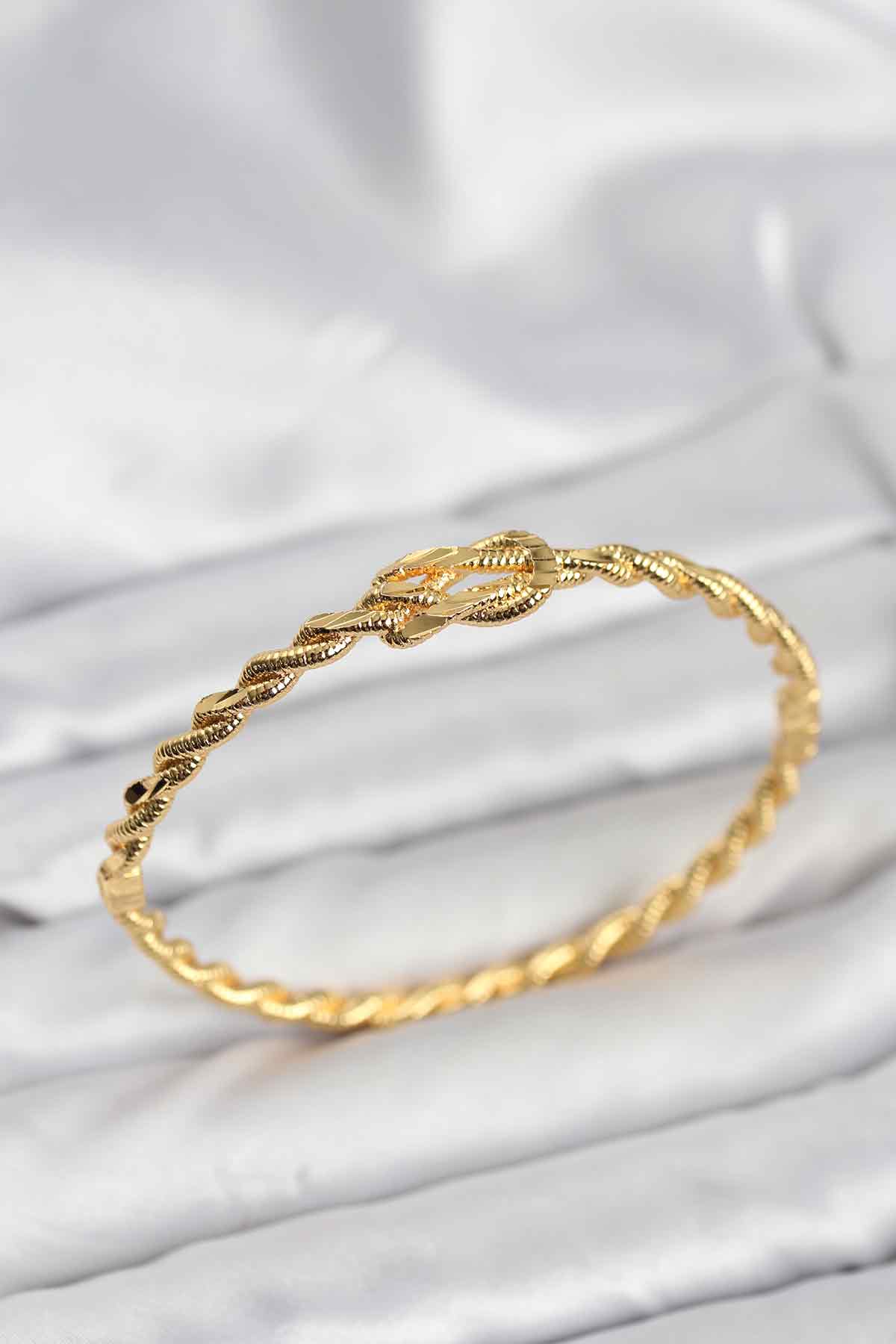 Düğüm Model Pirinç Gold Renk Kadın Kelepçe Bileklik