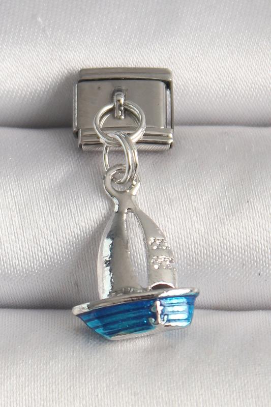 316L Çelik Gümüş Renk Mavi Yelkenli Model Nomination Charm