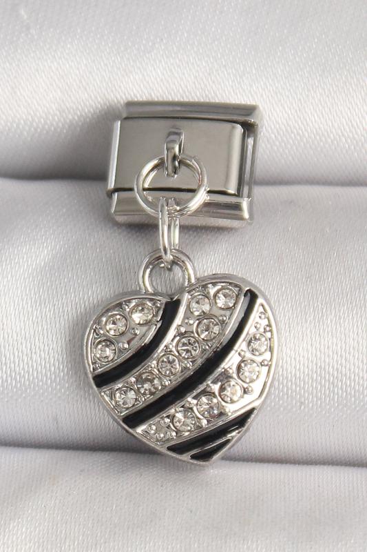 316L Çelik Gümüş Renk Zirkon Taşlı Kalp Model Nomination Charm