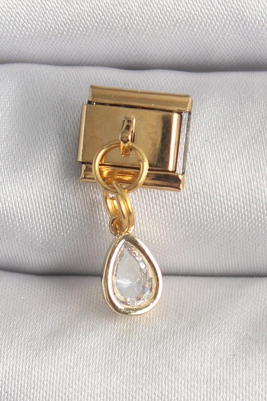 316L Çelik Gold Renk Sallantı Damla Zirkon Taşlı Nomination Charm