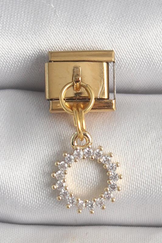 316L Çelik Gold Renk Zirkon Taşlı Sallantı Güneş Model Nomination Charm