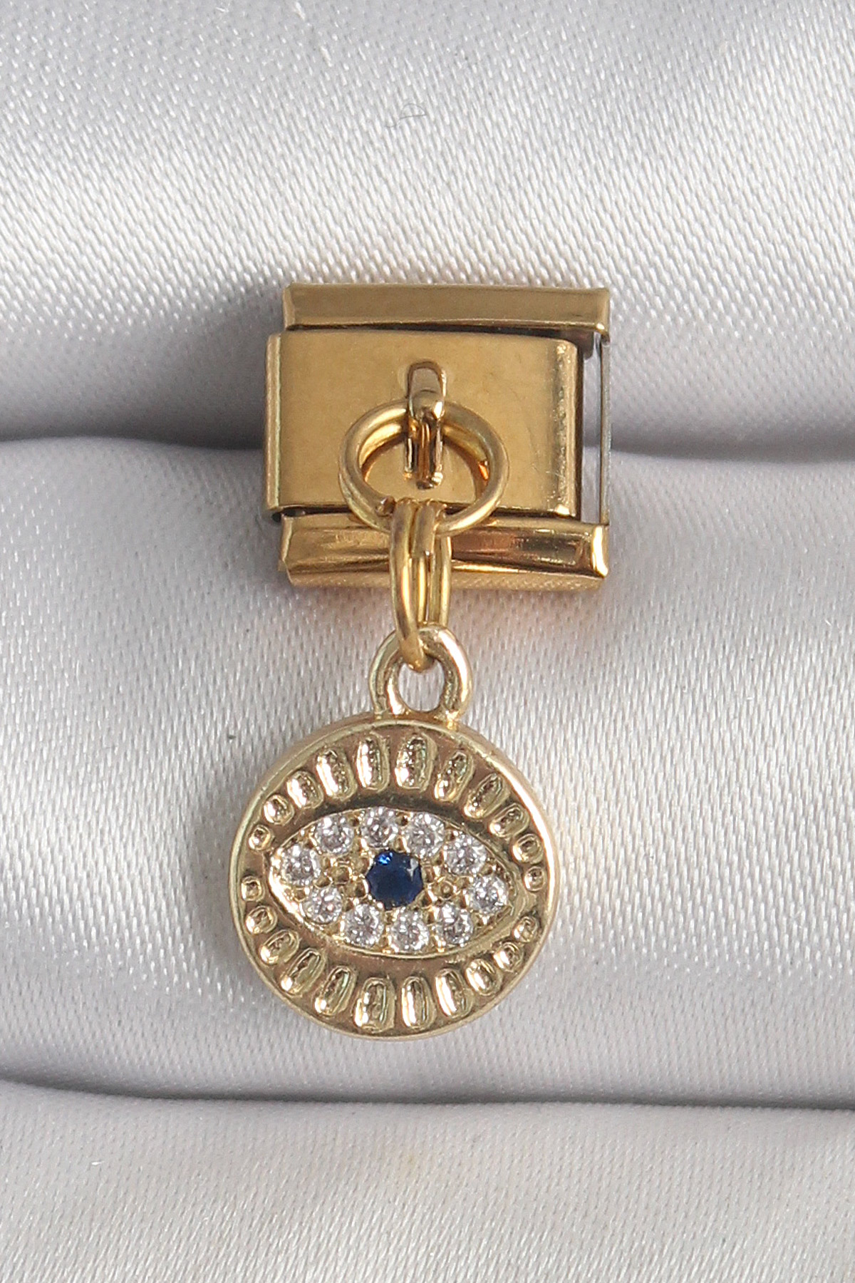 316L Çelik Gold Renk Sallantı Zirkon Taşlı Göz Model Nomination Charm