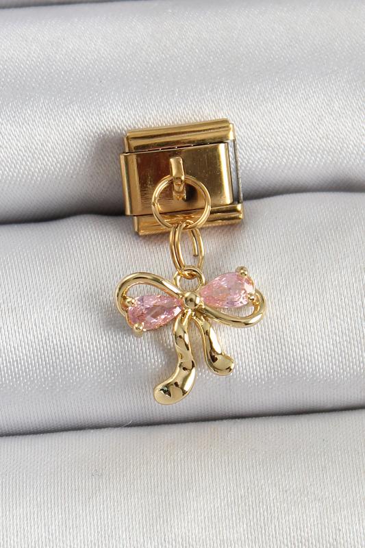 316L Çelik Sallantılı Zirkon Taşlı Fiyonk Model Gold Renk Nomination Charm