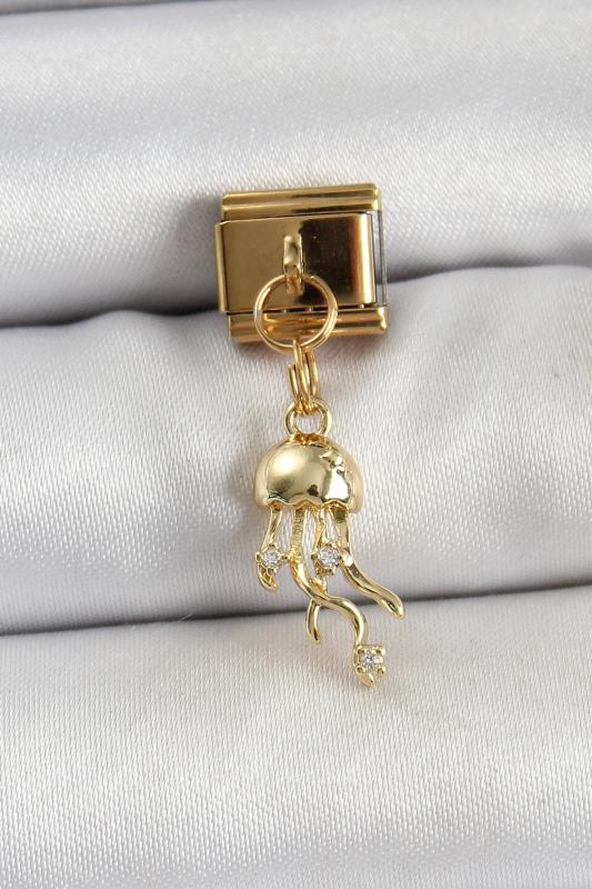 316L Çelik Sallantılı Zirkon Taşlı Deniz Anası Model Gold Renk Nomination Charm