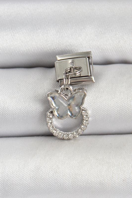 316L Çelik Gümüş Renk Taşlı Kelebek Model Nomination Charm