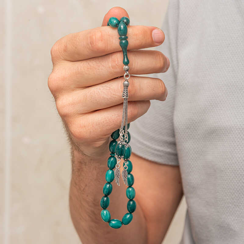 Gümüş Püsküllü Sıkma Kehribar Tesbih