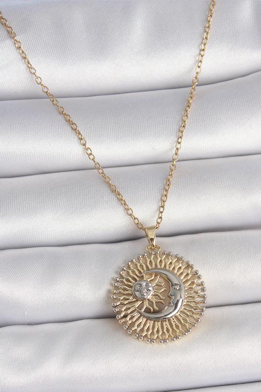 316L Çelik Gold Renk Mix Renk Ay Güneş Model Kadın Kolye