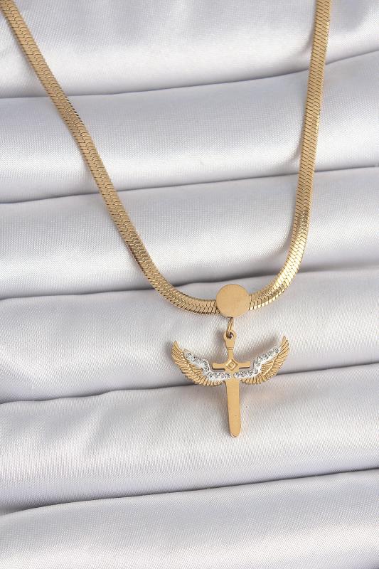 316L Çelik Gold Renk İtalyan Zincir Zirkon Taş Detaylı Mikail Model Kadın Kolye