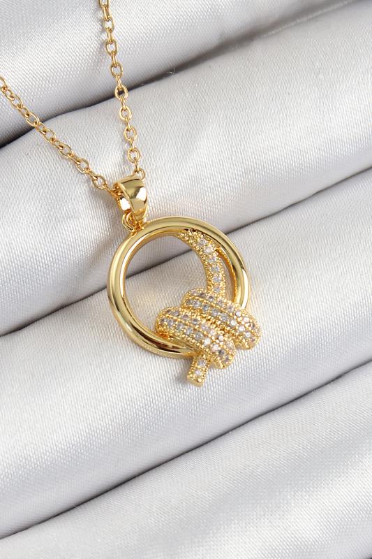 316L Çelik Zirkon Taşlı Düğüm Model Gold Renk Kadın Kolye