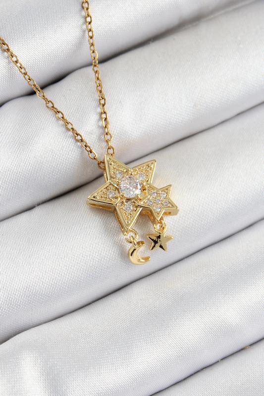 316L Çelik Zirkon Taşlı Sallantılı Yıldız Model Gold Renk Kadın Kolye