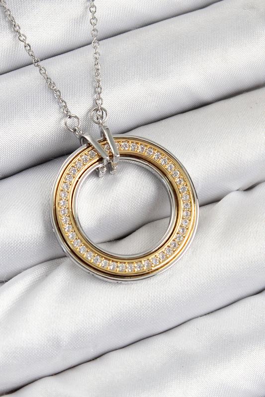316L Çelik Zirkon Taşlı Dönen Daire Model Gold Ve Gümüş Renk Kadın Kolye