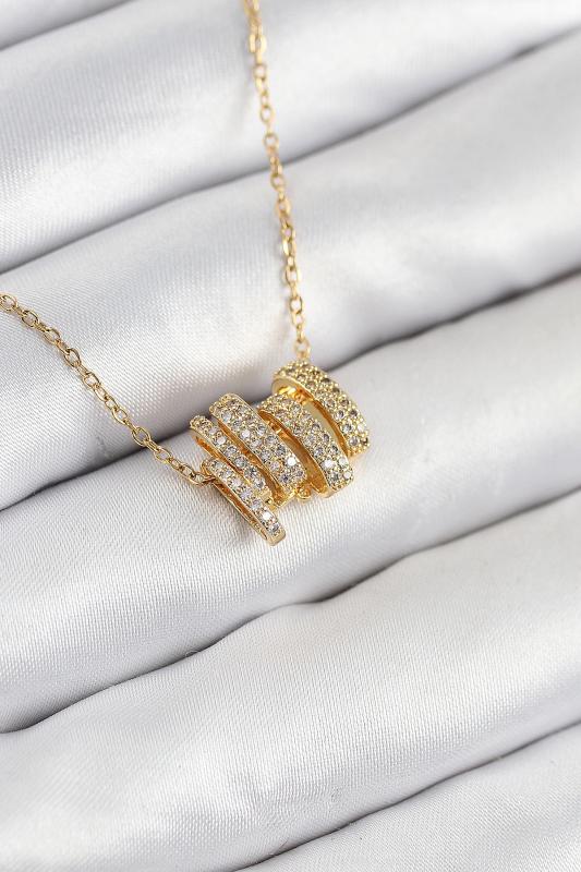 316L Çelik Zirkon Taşlı Sarmal Model Gold Renk Kadın Kolye