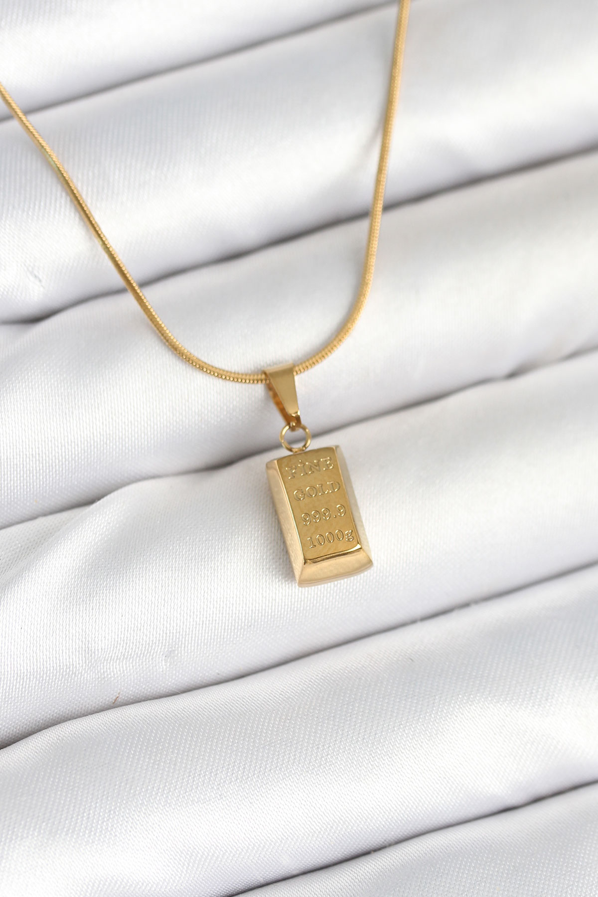 316L Çelik Gold Renk Mini Külçe Altın Model Kolye