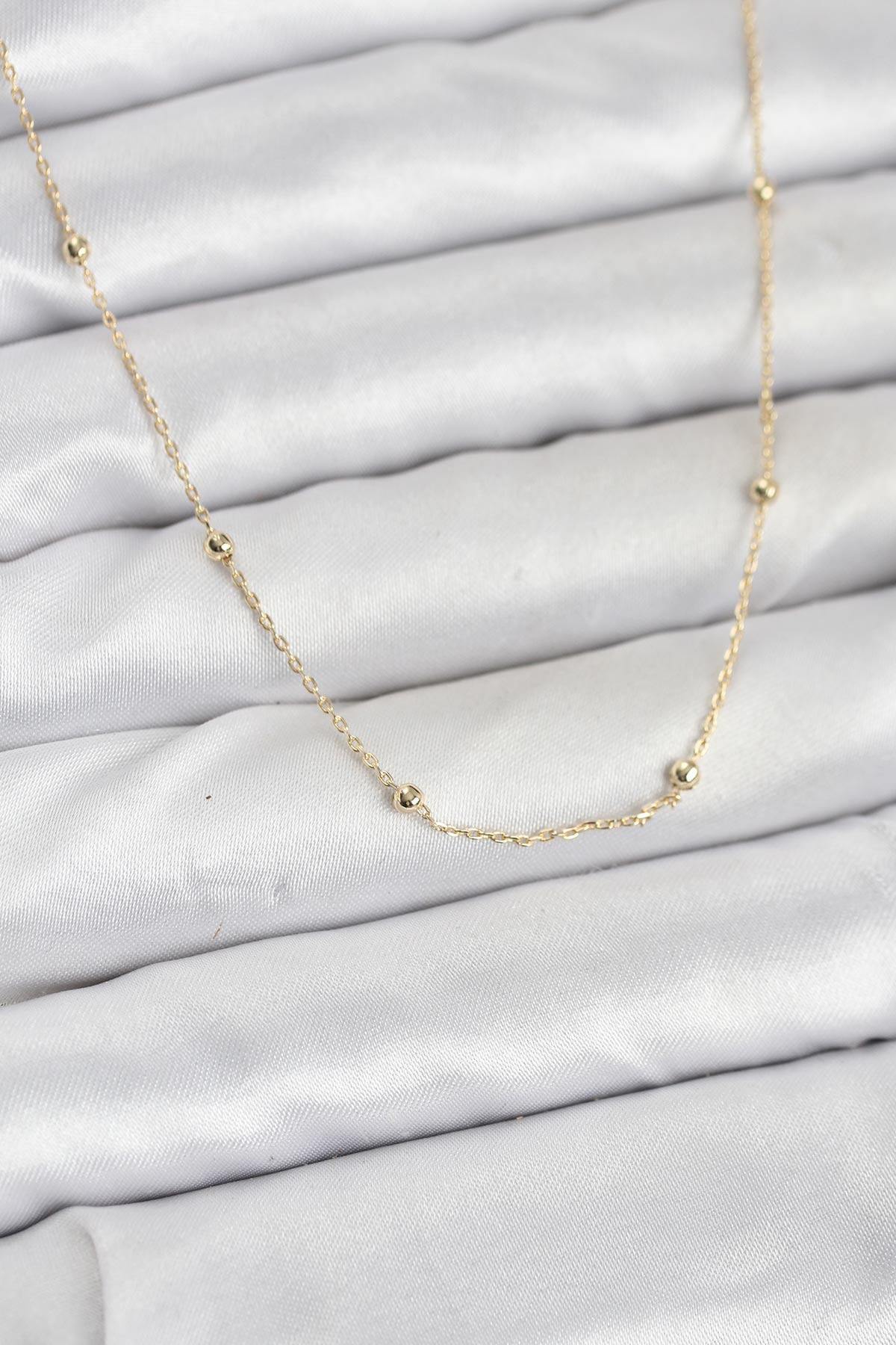 CM 14K Gold Renk Minik Top Zincirli Kadın Kolye