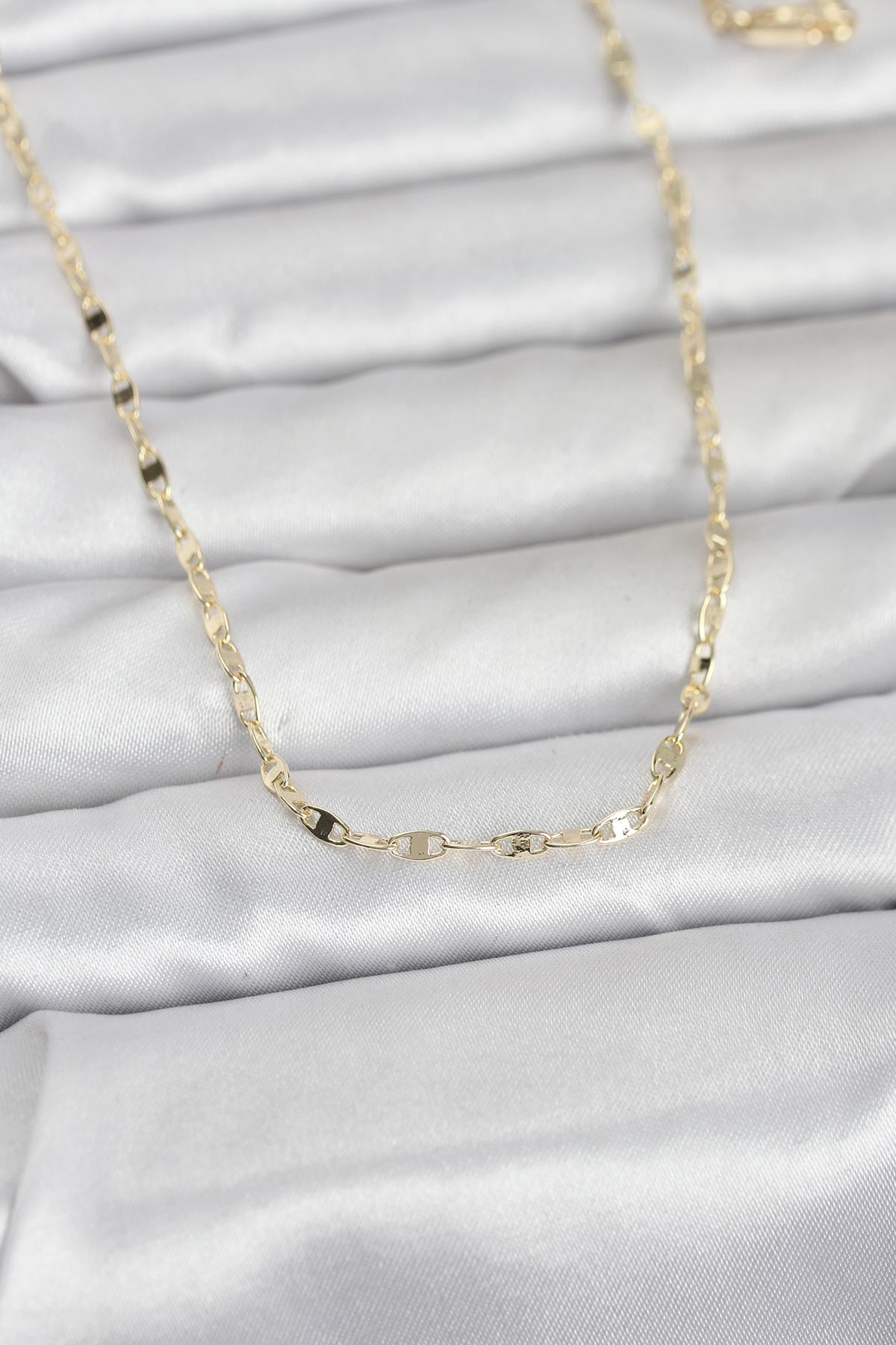 CM 14K Gold Renk Yassı Gemici Zincir Model 60 cm Kadın Kolye