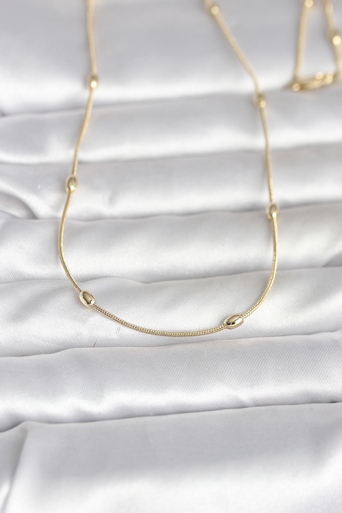 CM 14K Gold Renk Yılan Zincirli Damla Topçuk Model 60 cm Kadın Kolye