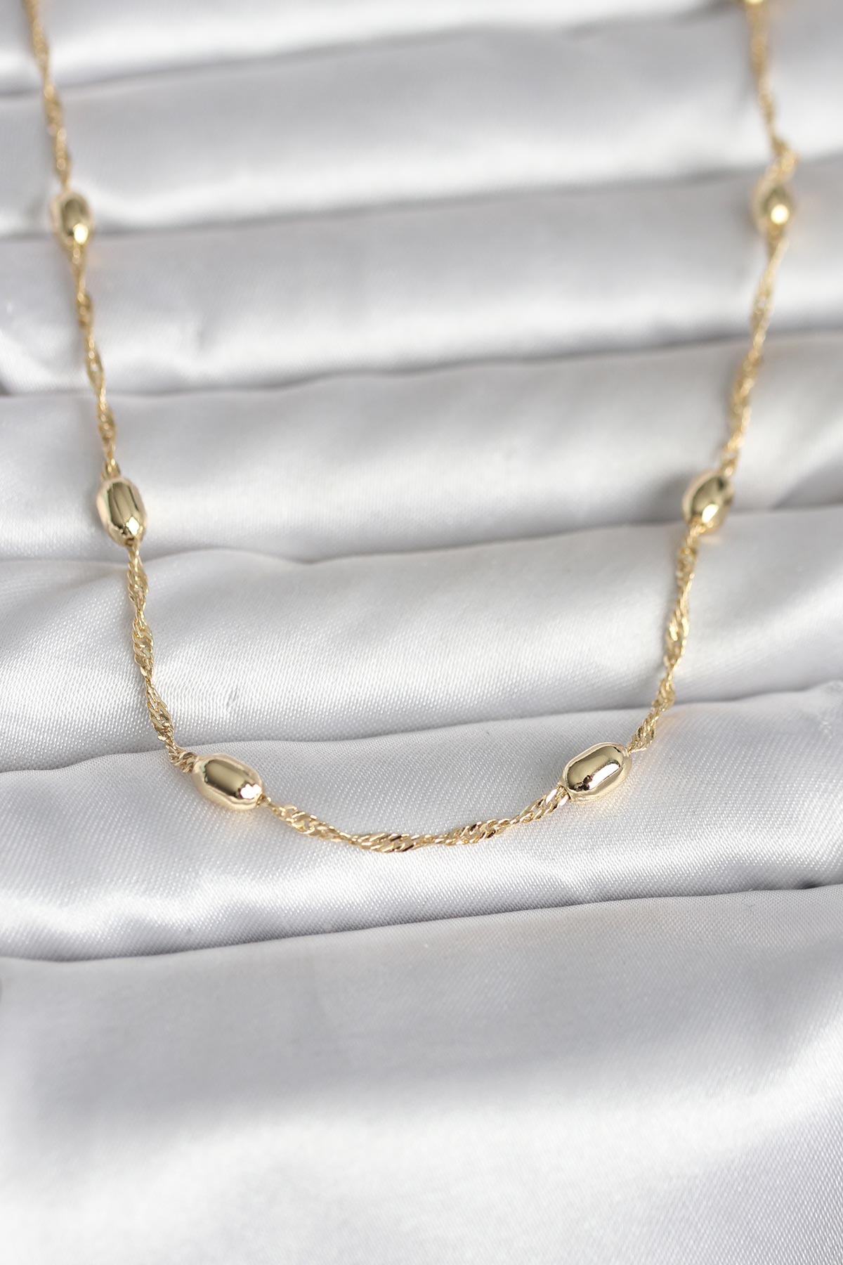 CM 14K Gold Renk Burgu Zincirli Damla Topçuk Model 45 cm Kadın Kolye