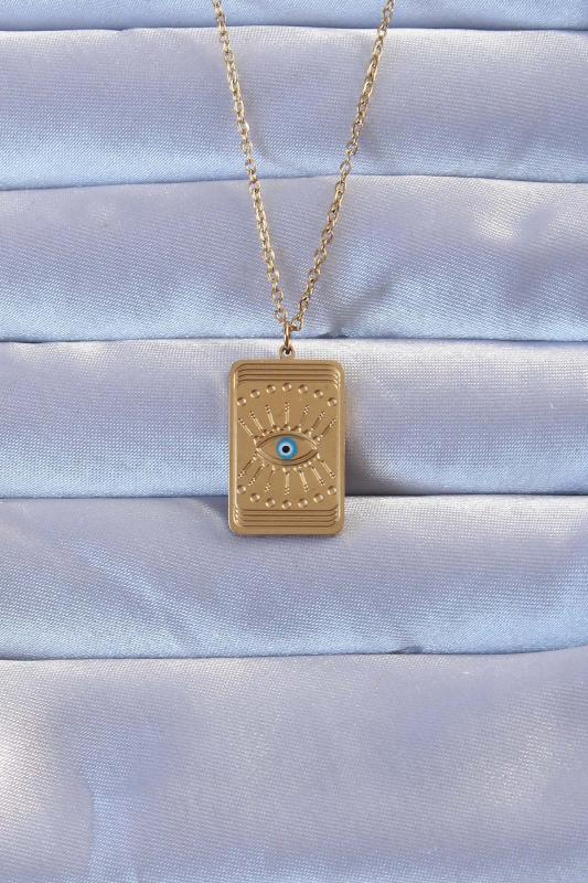 316L Çelik Gold Renk İşlemeli Nazarlı Göz Model Vintage Kolye