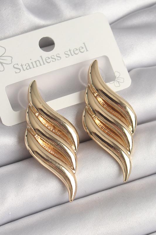 Pirinç Gold Renk 3 Sıra Dalga Model Kadın Küpe