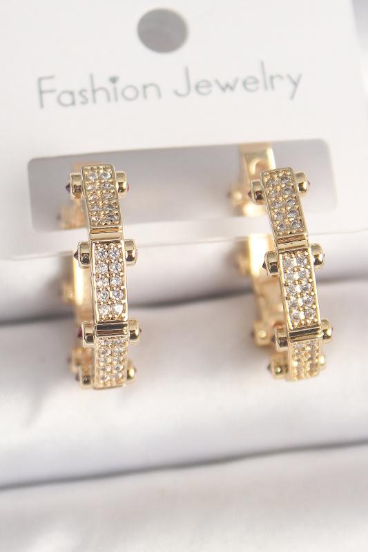 Pirinç Gold Renk Zirkon Taşlı Halka Model Kadın Küpe