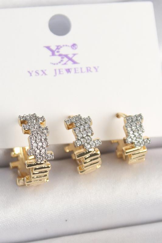 Pirinç Gold Renk Zirkon Taşlı Dorika Model 3’Lü Kadın Kombin Küpe