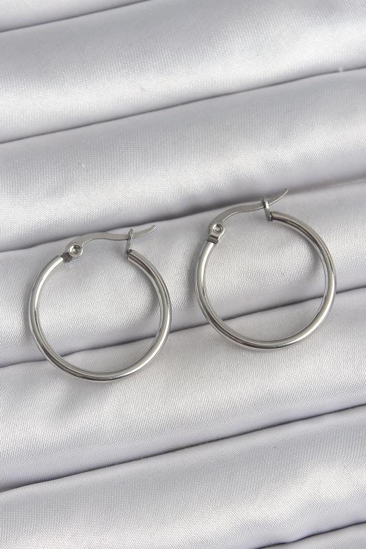 316 Çelik Gümüş Renk 22 mm Halka Model Kadın Küpe