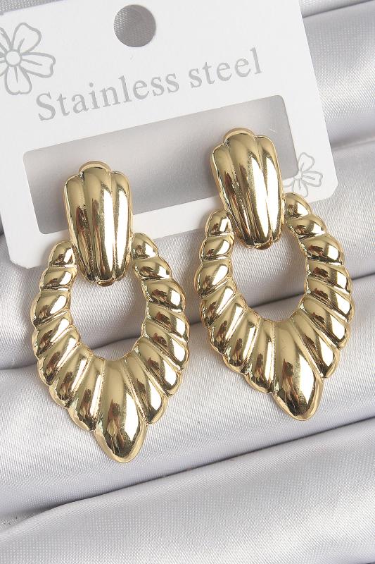 316 Çelik Gold Renk İşlemeli Motiif Model Kadın Küpe