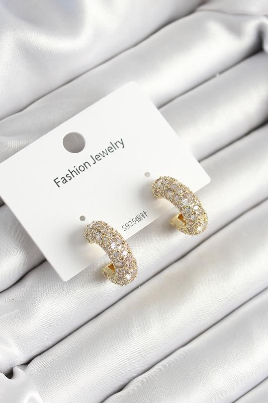 Pirinç Zirkon Taşlı Halka Model Gold Renk Kadın Küpe