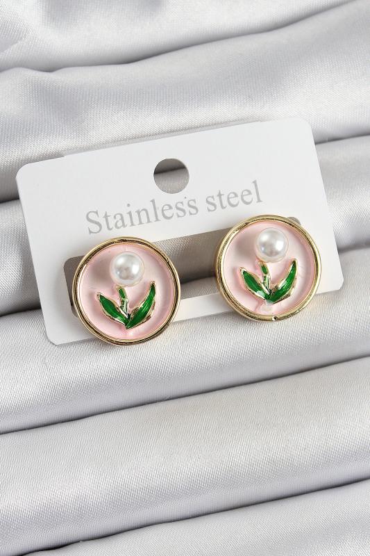 Pirinç Pembe Mineli Lale Figürlü Sanatsal Portre Model Gold Renk Kadın Küpe