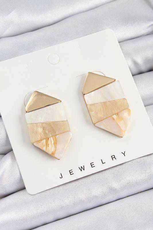 Pirinç Mermer Desenli Vintage Geometrik Model Gold Renk Kadın Küpe