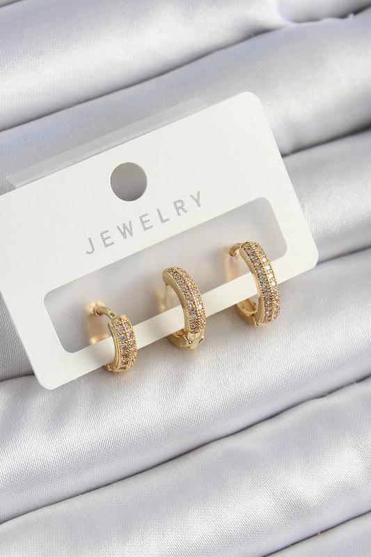 Pirinç Zirkon Taşlı Yıldız Model Gold Renk 3’lü Çift Kadın Küpe Set