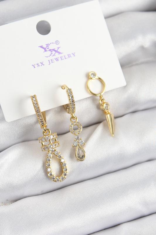 Pirinç Zİrkon Taşlı Sallantılı Model Gold Renk 3’lü Kadın Küpe