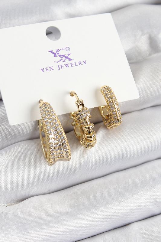 Pirinç Zİrkon Taşlı Halka Model Gold Renk 3’lü Kadın Küpe