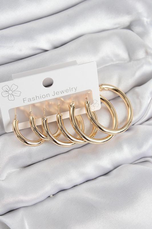 Pirinç Halka Model Gold Renk Kadın Set Küpe
