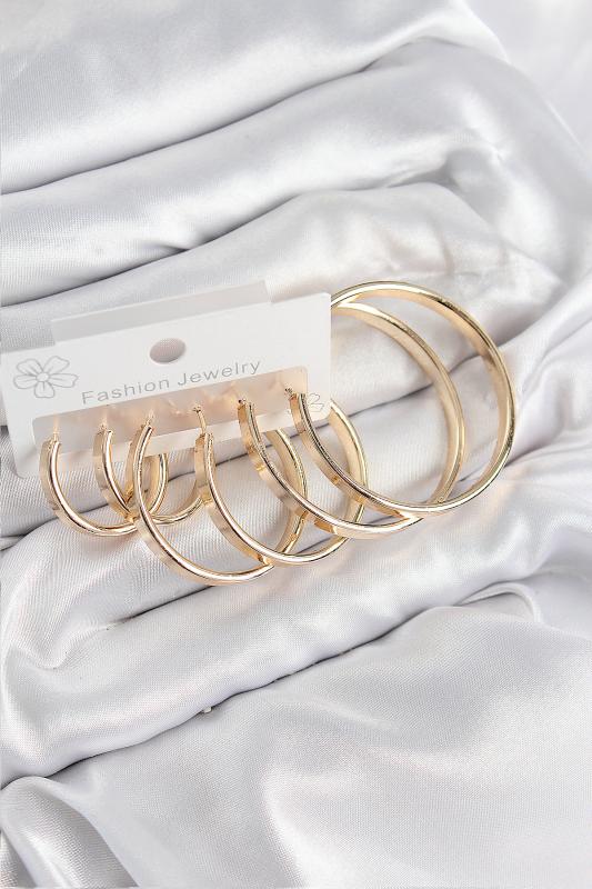 Pirinç Halka Model Gold Renk Kadın Set Küpe