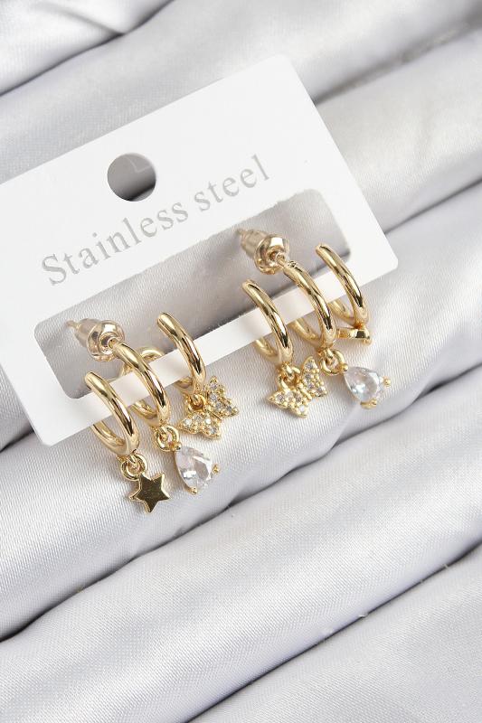 Pirinç Zirkon Taşlı Yıldız Ve Kelebek Model Gold Renk Kadın Küpe