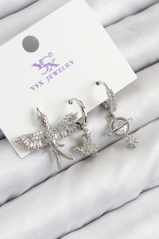 Pirinç Zirkon Taşlı 3’lü Kuş Model Gümüş Renk Kadın Küpe