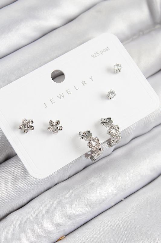 Pirinç Zirkon Taşlı Halka Model Gümüş Renk 925 Ayar Gümüş Çivi Kadın Küpe Set