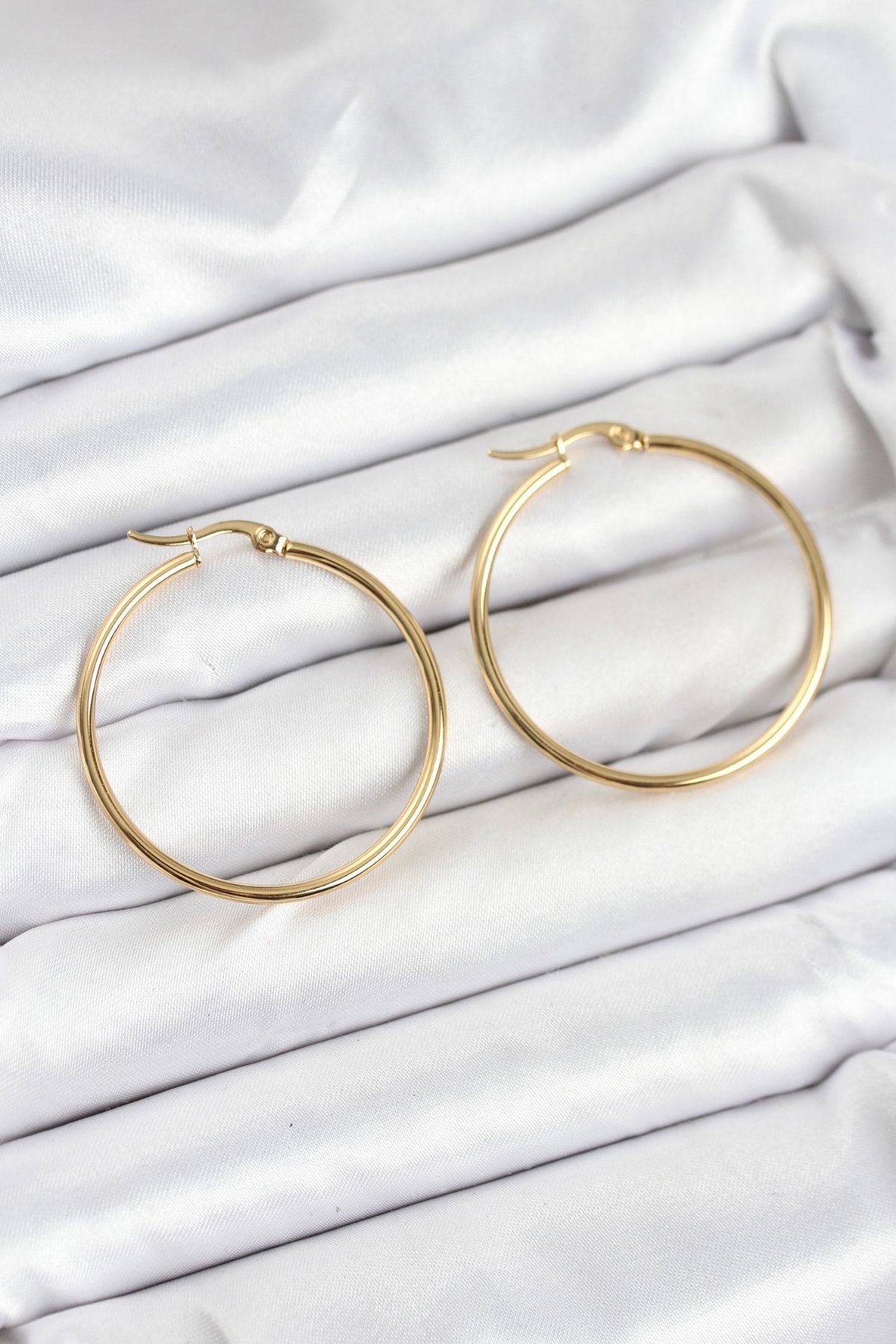 316L Çelik Gold Renk 35 mm Halka Kadın Küpe