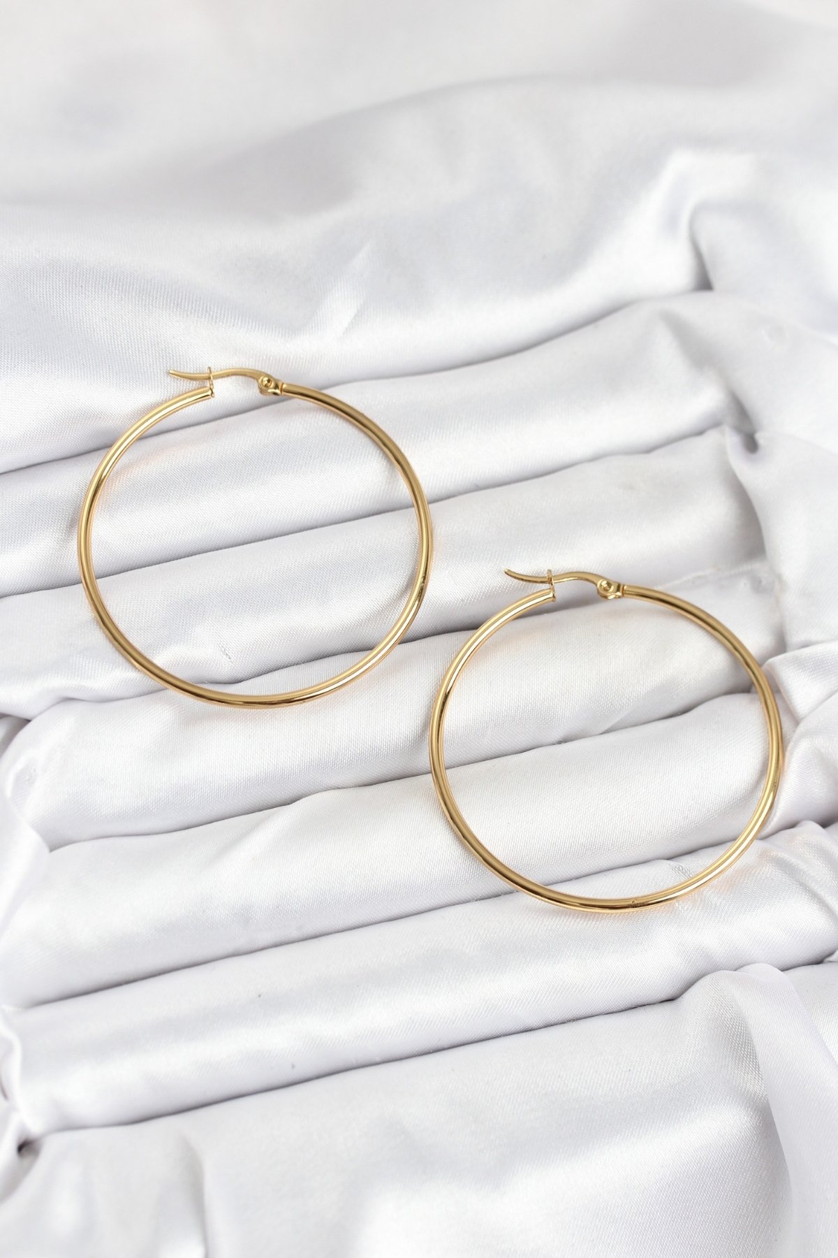 316L Çelik Gold Renk 45 mm Halka Kadın Küpe