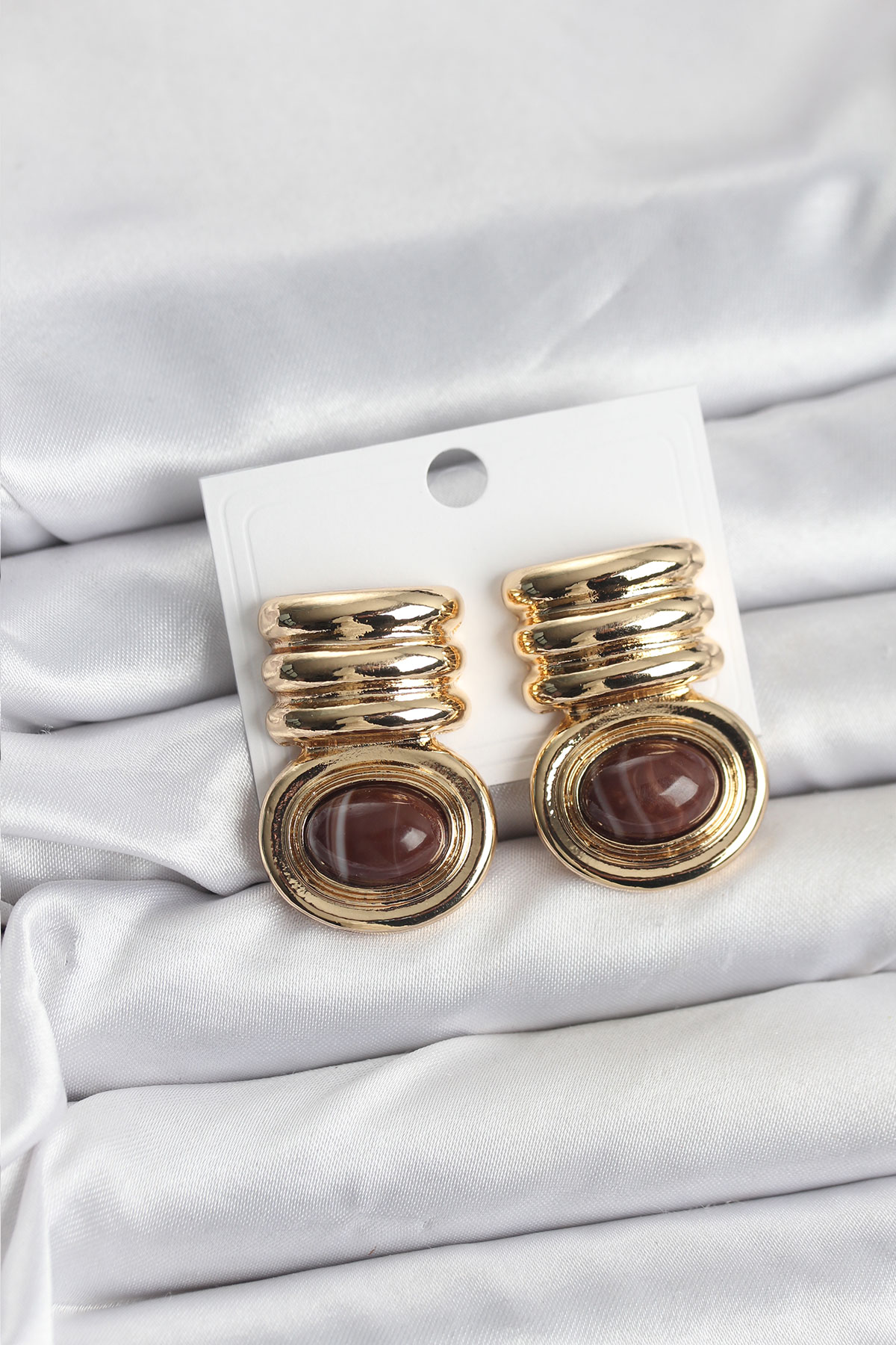 Pirinç Gold Kahverengi Renk Vintage Kadın Küpe